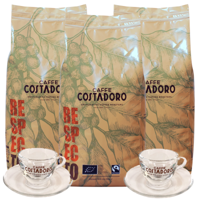 Actiepakket Biologische Koffiebonen + 2x Espresso kop en schotel