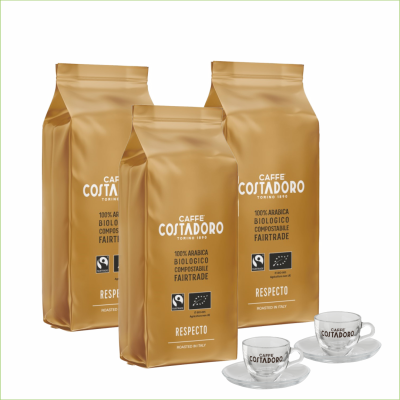 Actiepakket Biologische Koffiebonen + 2x Espresso kop en schotel