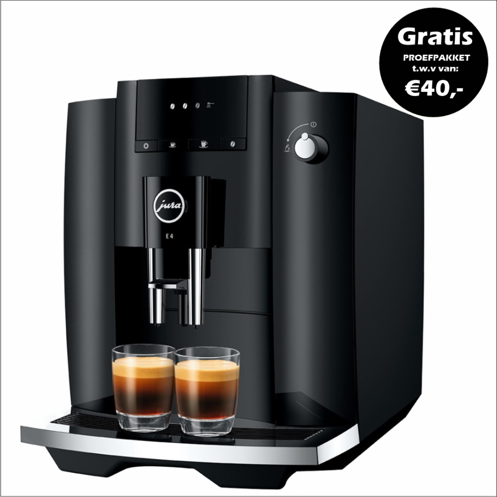 JURA E4 Piano Black € 739,- en gratis proefpakket nu scherp geprijsd