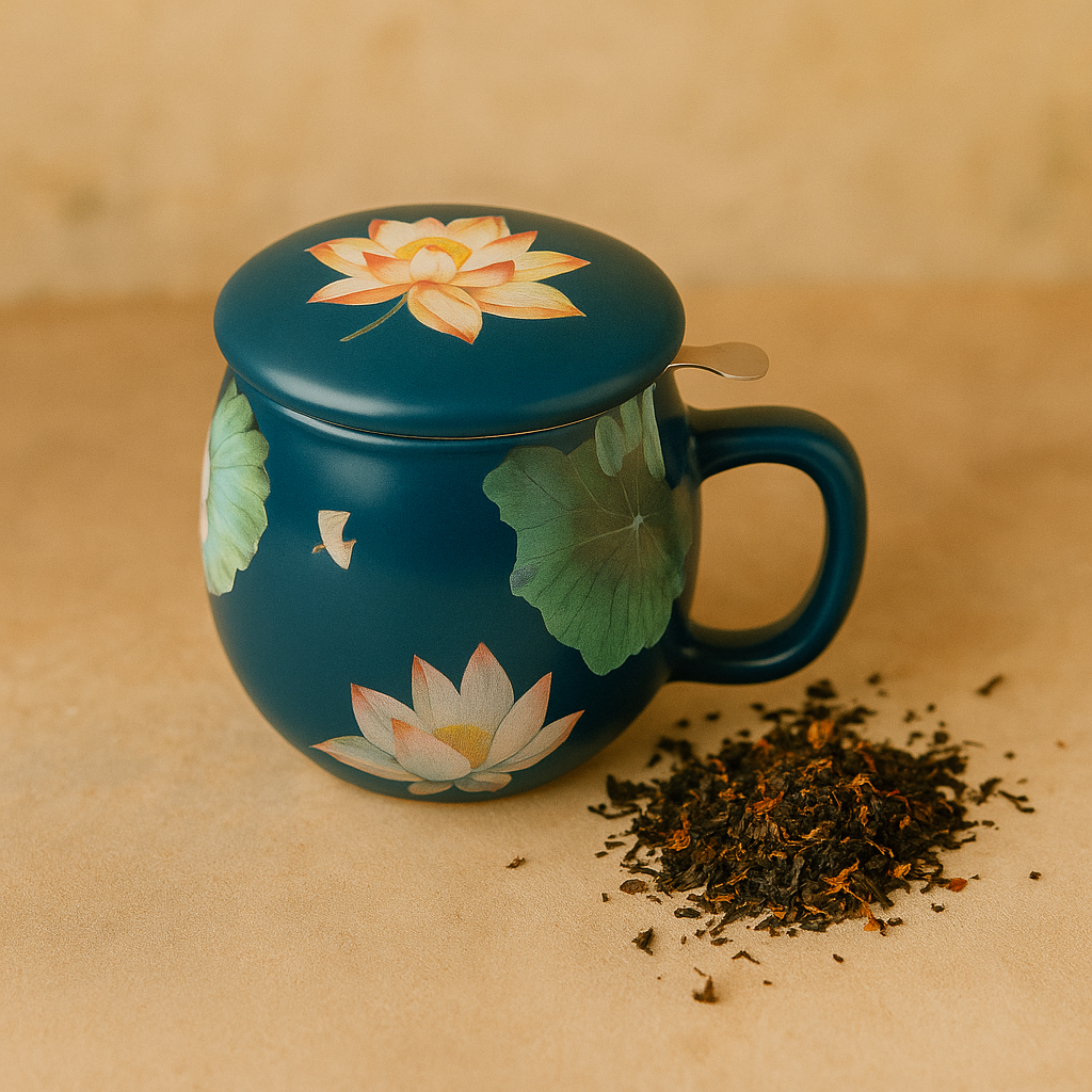 Il mondo del te - Theemok blauw met bloemenprint