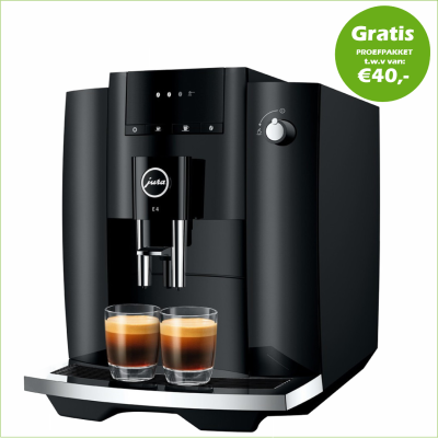 JURA E4 Piano Black € 739,- en gratis proefpakket nu scherp geprijsd