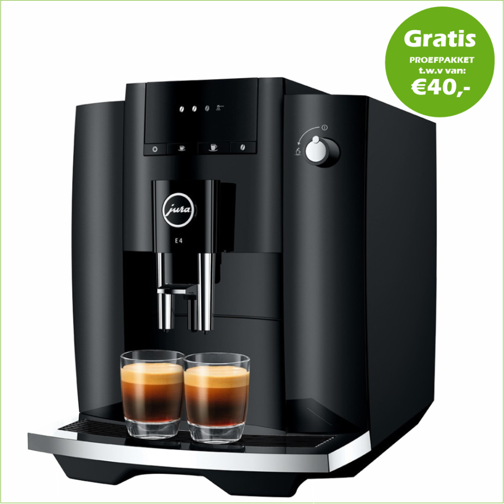 JURA E4 Piano Black € 739,- en gratis proefpakket nu scherp geprijsd