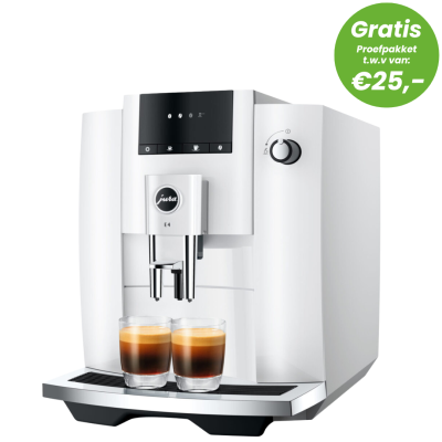 JURA E4 Piano White EUR 739,- en gratis proefpakket nu scherp geprijsd